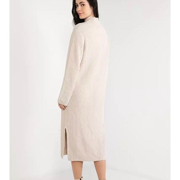 & OTHER STORIES Mock Neck Wool Blend Midi Dress Beige Cream Small S - Picture 3 of 11